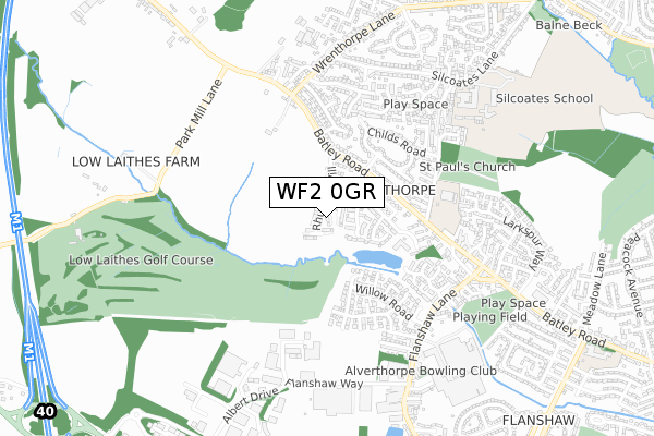 WF2 0GR map - small scale - OS Open Zoomstack (Ordnance Survey)