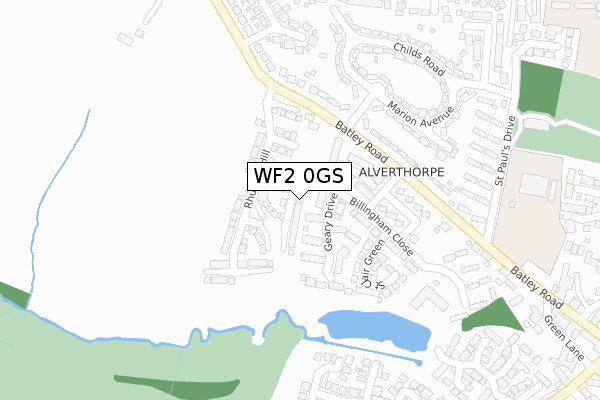 WF2 0GS map - large scale - OS Open Zoomstack (Ordnance Survey)