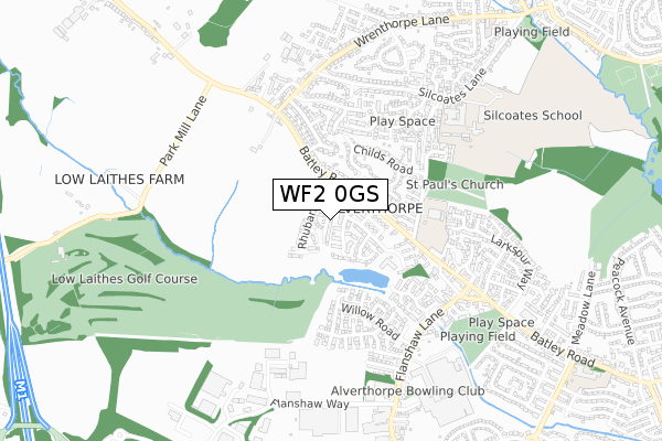 WF2 0GS map - small scale - OS Open Zoomstack (Ordnance Survey)