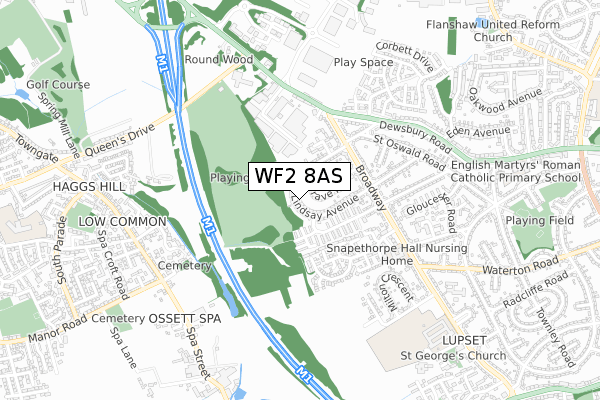 WF2 8AS map - small scale - OS Open Zoomstack (Ordnance Survey)