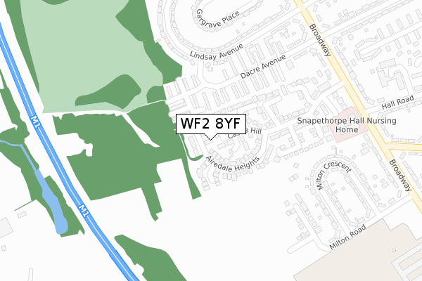 WF2 8YF map - large scale - OS Open Zoomstack (Ordnance Survey)