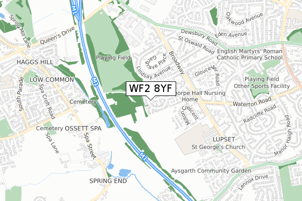 WF2 8YF map - small scale - OS Open Zoomstack (Ordnance Survey)