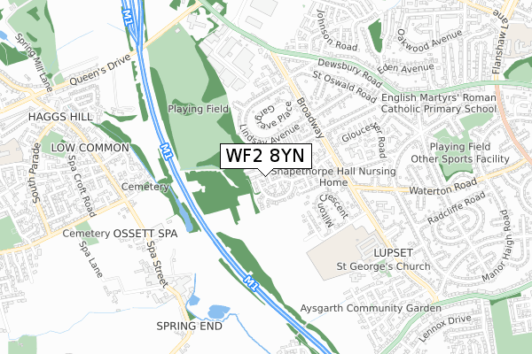 WF2 8YN map - small scale - OS Open Zoomstack (Ordnance Survey) WF2 8YN map - small scale - OS Open Zoomstack (Ordnance Survey)