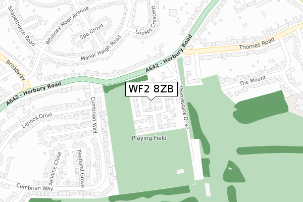 WF2 8ZB map - large scale - OS Open Zoomstack (Ordnance Survey)