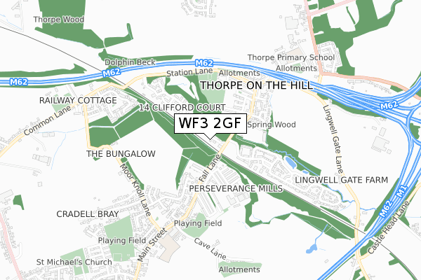 WF3 2GF map - small scale - OS Open Zoomstack (Ordnance Survey)