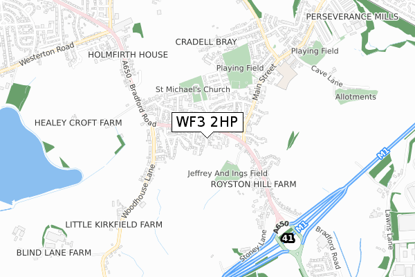 WF3 2HP map - small scale - OS Open Zoomstack (Ordnance Survey)