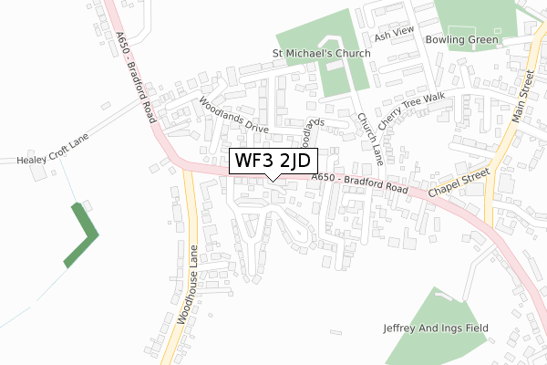 WF3 2JD map - large scale - OS Open Zoomstack (Ordnance Survey)