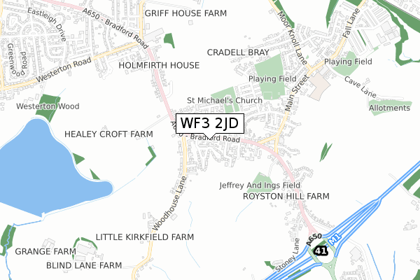 WF3 2JD map - small scale - OS Open Zoomstack (Ordnance Survey)