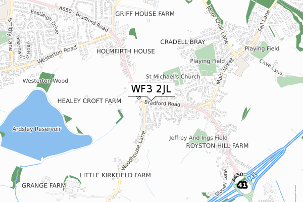 WF3 2JL map - small scale - OS Open Zoomstack (Ordnance Survey)