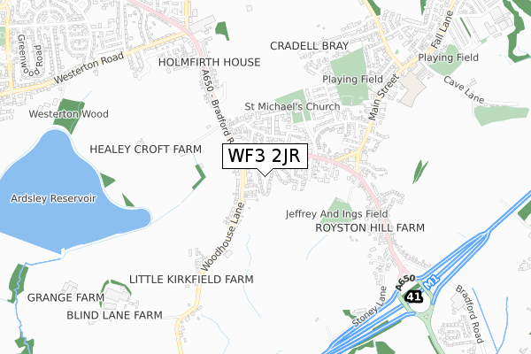WF3 2JR map - small scale - OS Open Zoomstack (Ordnance Survey)