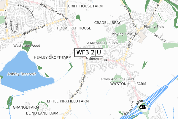 WF3 2JU map - small scale - OS Open Zoomstack (Ordnance Survey)