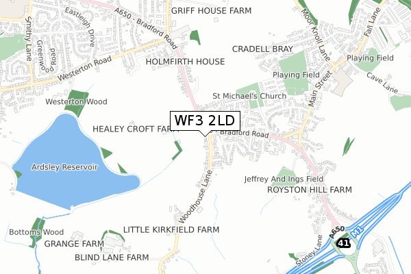 WF3 2LD map - small scale - OS Open Zoomstack (Ordnance Survey)