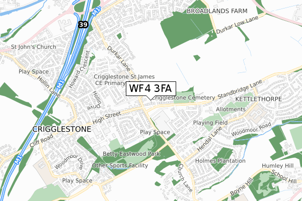 WF4 3FA map - small scale - OS Open Zoomstack (Ordnance Survey)