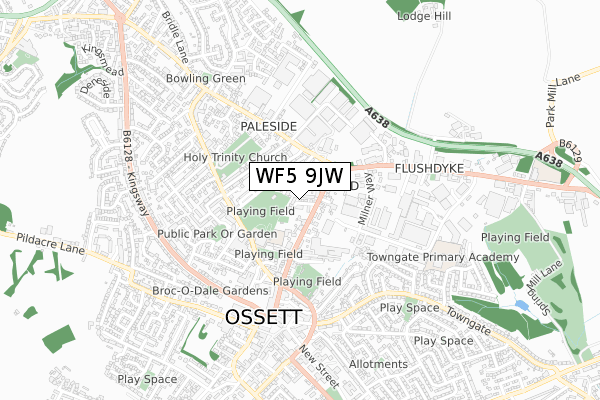 WF5 9JW map - small scale - OS Open Zoomstack (Ordnance Survey)