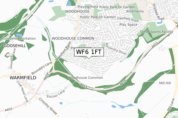 WF6 1FT map - small scale - OS Open Zoomstack (Ordnance Survey)