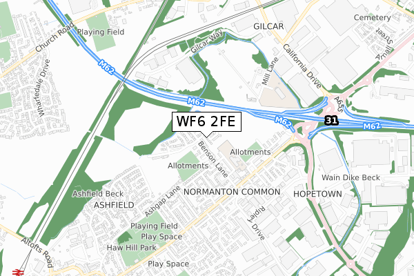 WF6 2FE map - small scale - OS Open Zoomstack (Ordnance Survey)