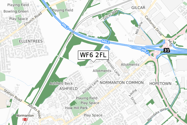 WF6 2FL map - small scale - OS Open Zoomstack (Ordnance Survey)