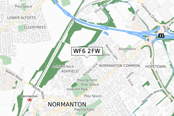 WF6 2FW map - small scale - OS Open Zoomstack (Ordnance Survey)