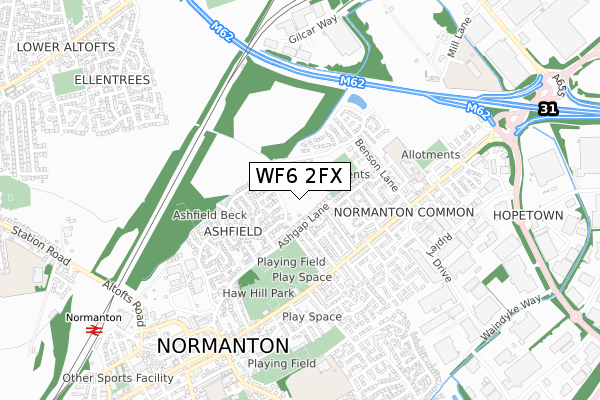 WF6 2FX map - small scale - OS Open Zoomstack (Ordnance Survey)