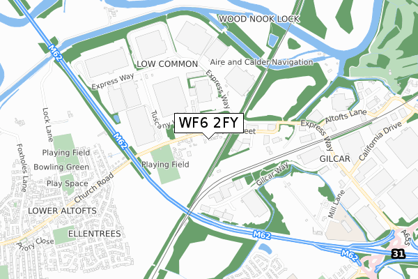 WF6 2FY map - small scale - OS Open Zoomstack (Ordnance Survey)