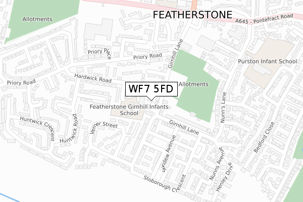 WF7 5FD map - large scale - OS Open Zoomstack (Ordnance Survey)