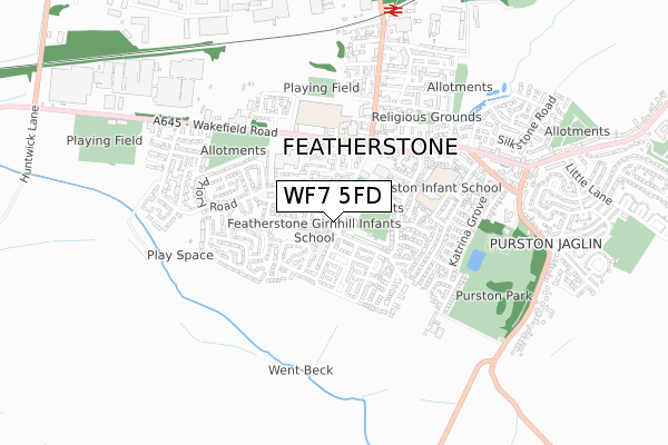 WF7 5FD map - small scale - OS Open Zoomstack (Ordnance Survey)