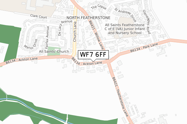 WF7 6FF map - large scale - OS Open Zoomstack (Ordnance Survey)
