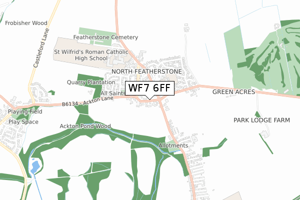 WF7 6FF map - small scale - OS Open Zoomstack (Ordnance Survey)