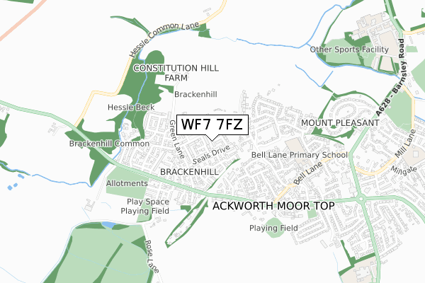 WF7 7FZ map - small scale - OS Open Zoomstack (Ordnance Survey)