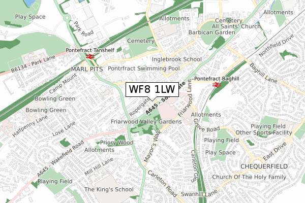 WF8 1LW map - small scale - OS Open Zoomstack (Ordnance Survey) WF8 1LW map - small scale - OS Open Zoomstack (Ordnance Survey)