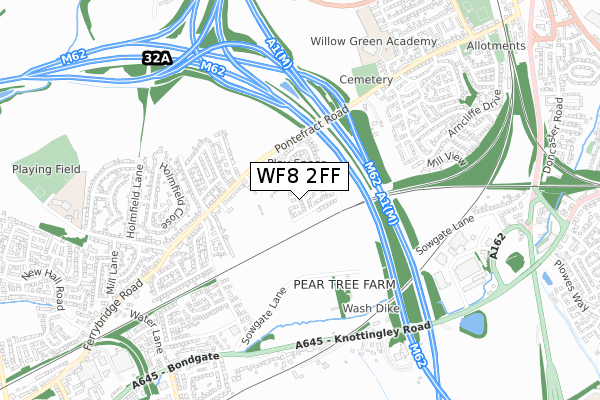 WF8 2FF map - small scale - OS Open Zoomstack (Ordnance Survey)