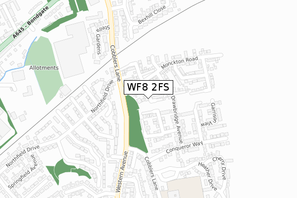 WF8 2FS map - large scale - OS Open Zoomstack (Ordnance Survey)