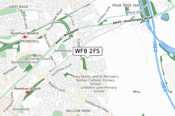 WF8 2FS map - small scale - OS Open Zoomstack (Ordnance Survey)