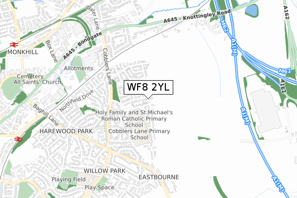 WF8 2YL map - small scale - OS Open Zoomstack (Ordnance Survey)