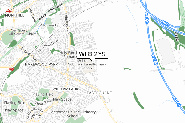 WF8 2YS map - small scale - OS Open Zoomstack (Ordnance Survey)