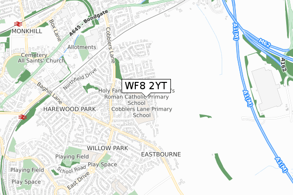 WF8 2YT map - small scale - OS Open Zoomstack (Ordnance Survey)