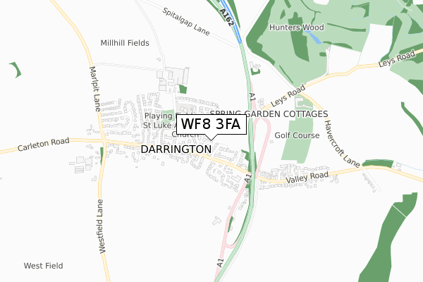 WF8 3FA map - small scale - OS Open Zoomstack (Ordnance Survey)