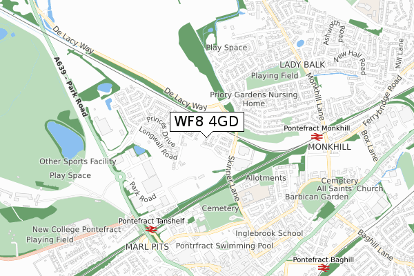 WF8 4GD map - small scale - OS Open Zoomstack (Ordnance Survey)