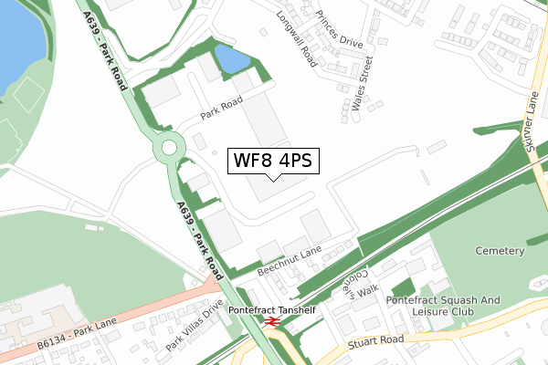 WF8 4PS map - large scale - OS Open Zoomstack (Ordnance Survey)