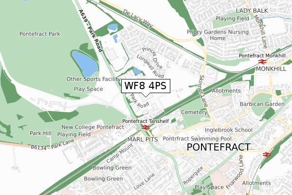 WF8 4PS map - small scale - OS Open Zoomstack (Ordnance Survey)