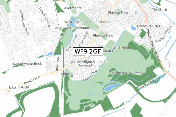 WF9 2GF map - small scale - OS Open Zoomstack (Ordnance Survey)