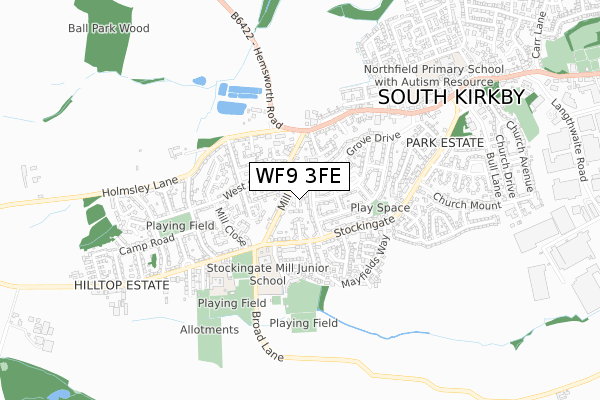 WF9 3FE map - small scale - OS Open Zoomstack (Ordnance Survey)