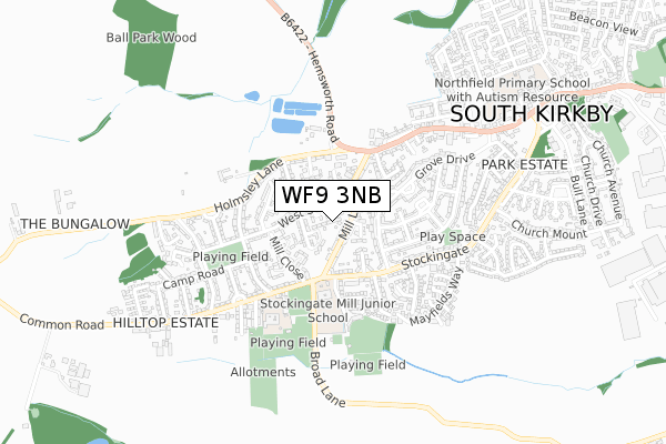 WF9 3NB map - small scale - OS Open Zoomstack (Ordnance Survey)