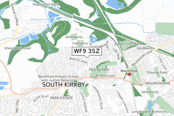 WF9 3SZ map - small scale - OS Open Zoomstack (Ordnance Survey)