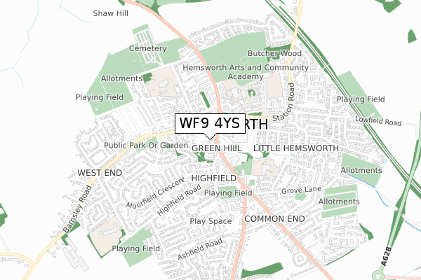WF9 4YS map - small scale - OS Open Zoomstack (Ordnance Survey)
