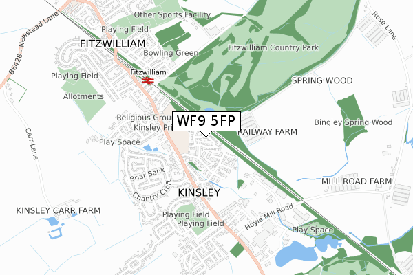 WF9 5FP map - small scale - OS Open Zoomstack (Ordnance Survey)