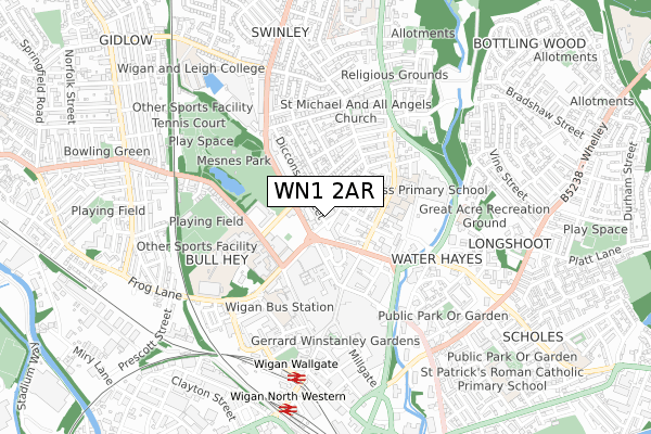 WN1 2AR map - small scale - OS Open Zoomstack (Ordnance Survey)
