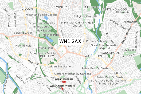 WN1 2AX map - small scale - OS Open Zoomstack (Ordnance Survey)
