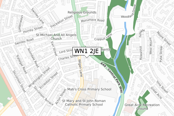 WN1 2JE map - large scale - OS Open Zoomstack (Ordnance Survey)