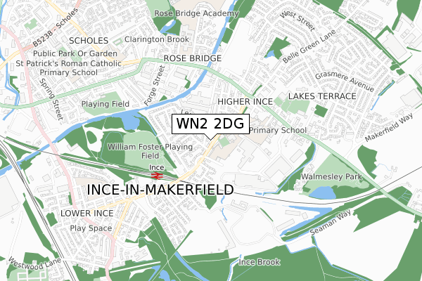 WN2 2DG map - small scale - OS Open Zoomstack (Ordnance Survey)